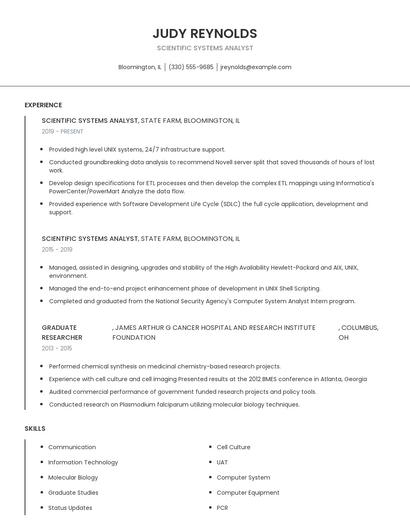 Scientific Systems Analyst Resume