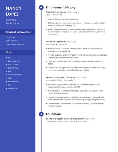 Scientific Technician Resume