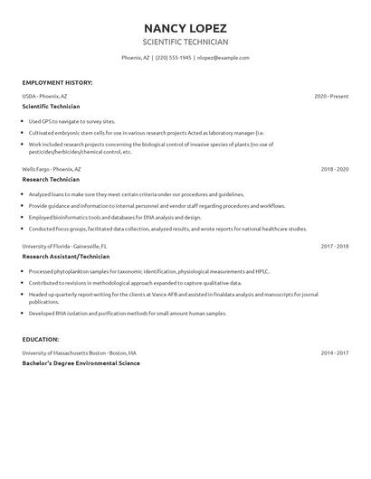 Scientific Technician Resume