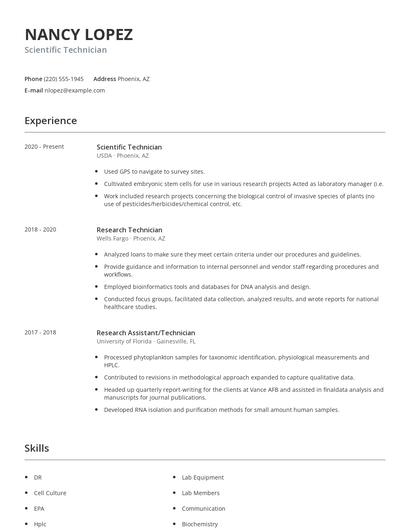 Scientific Technician Resume