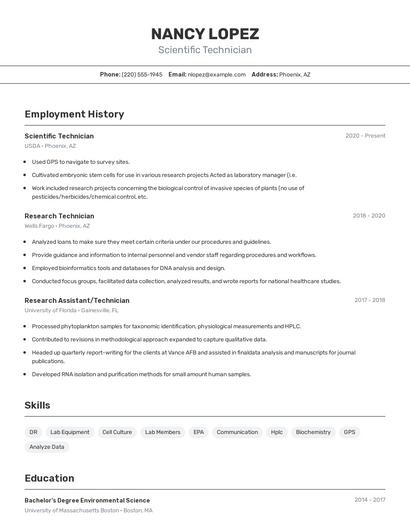 Scientific Technician Resume