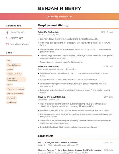 Scientific Technician Resume
