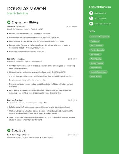 Scientific Technician Resume