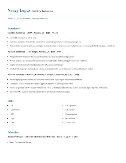 Scientific Technician Resume