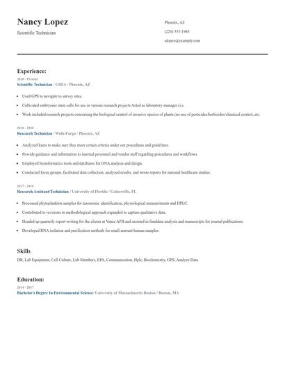 Scientific Technician Resume
