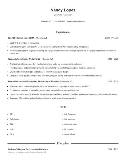 Scientific Technician Resume