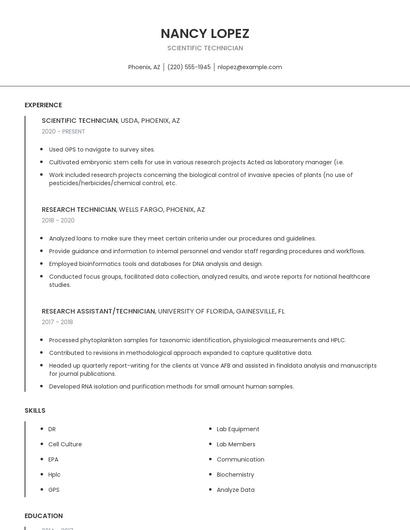 Scientific Technician Resume
