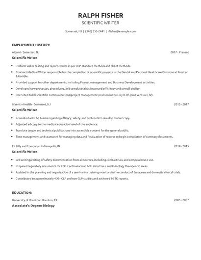 Scientific Writer Resume