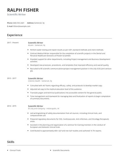 Scientific Writer Resume