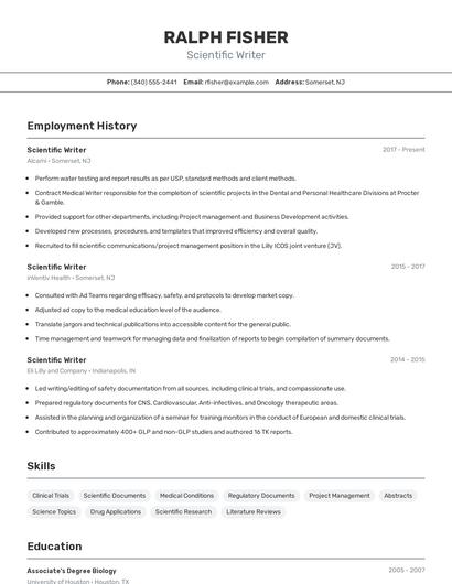 Scientific Writer Resume