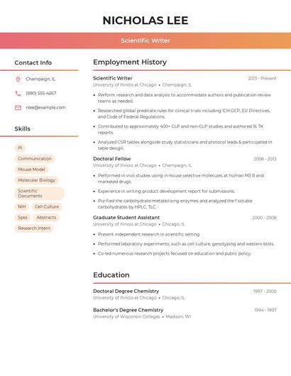 Scientific Writer Resume