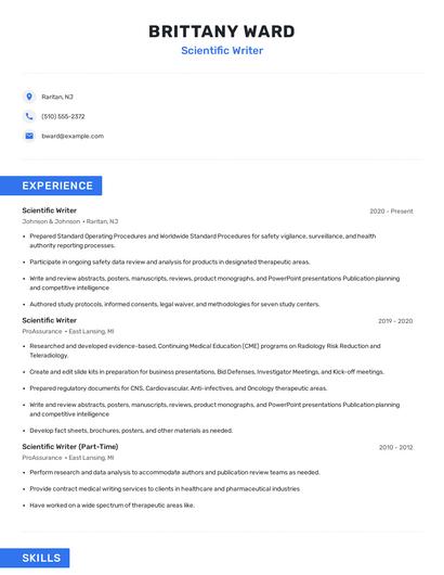 Scientific Writer Resume