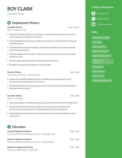 Scientific Writer Resume