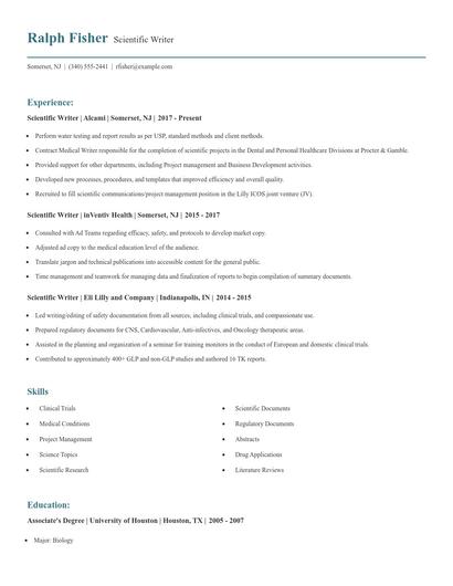 Scientific Writer Resume