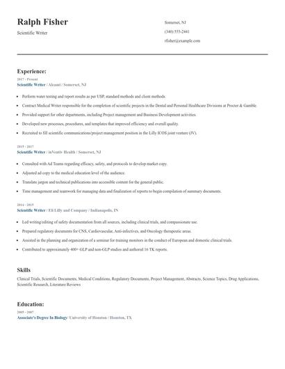 Scientific Writer Resume
