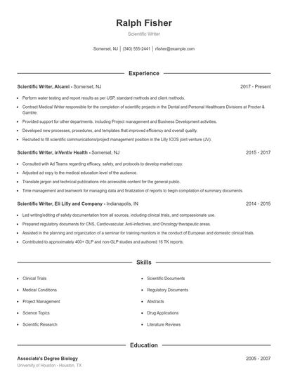 Scientific Writer Resume