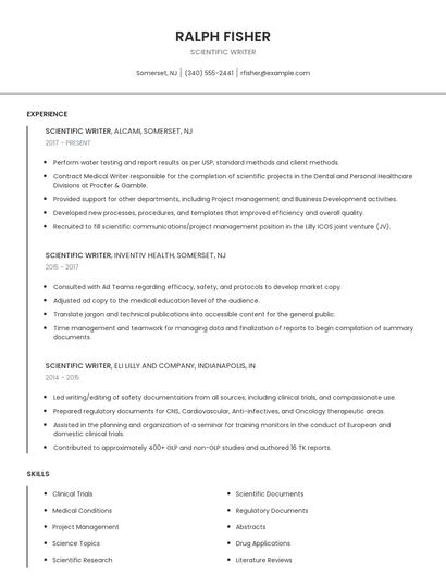 Scientific Writer Resume