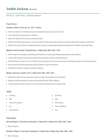 Scientist Resume