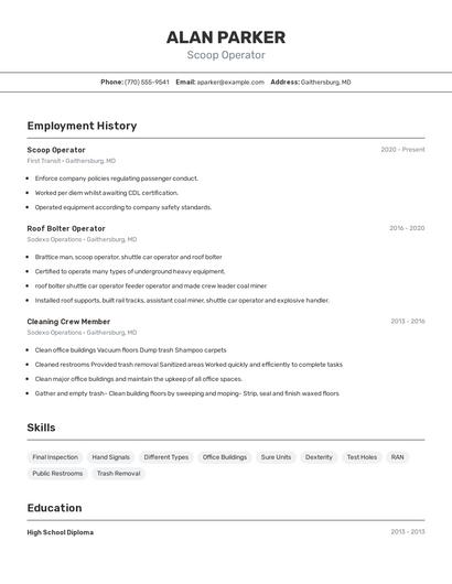 Scoop Operator Resume