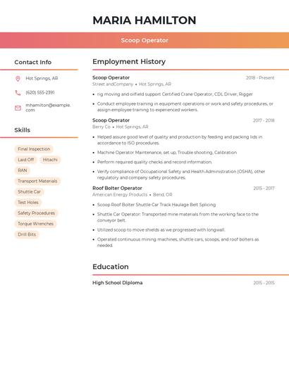 Scoop Operator Resume