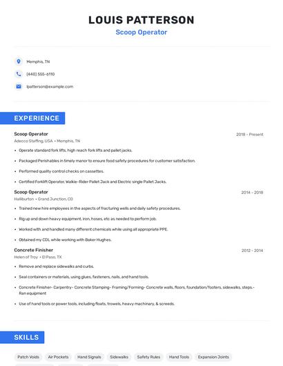 Scoop Operator Resume