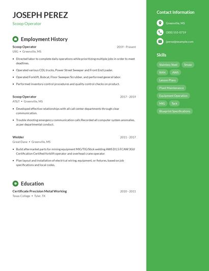 Scoop Operator Resume