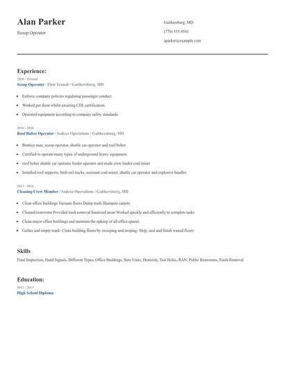 Scoop Operator Resume