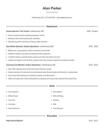 Scoop Operator Resume
