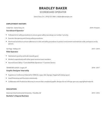 Scoreboard Operator Resume