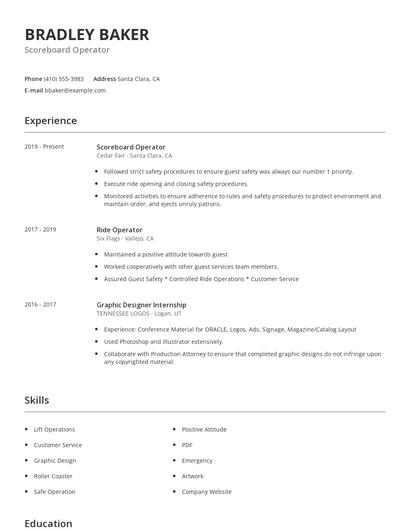 Scoreboard Operator Resume