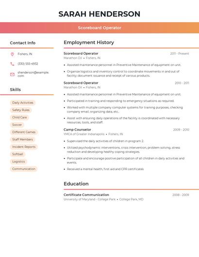 Scoreboard Operator Resume