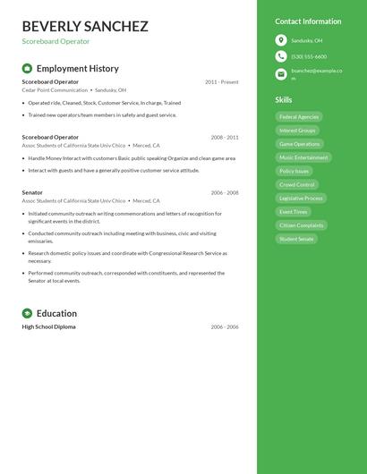 Scoreboard Operator Resume