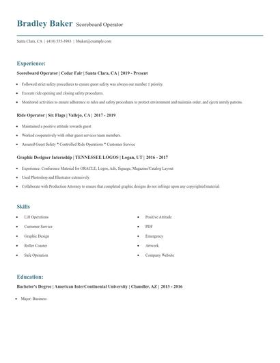 Scoreboard Operator Resume