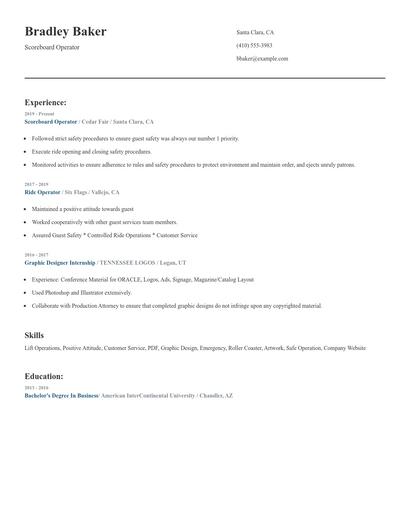 Scoreboard Operator Resume