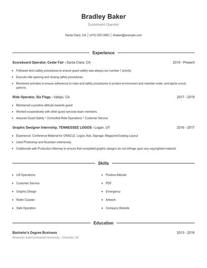 Scoreboard Operator Resume