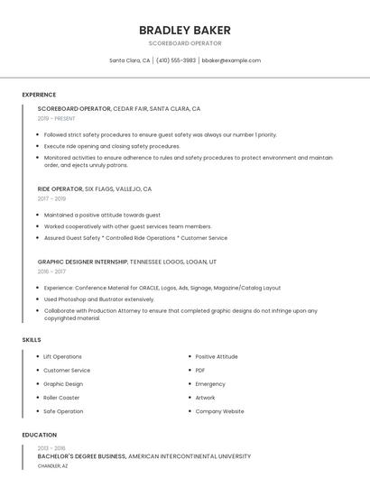 Scoreboard Operator Resume