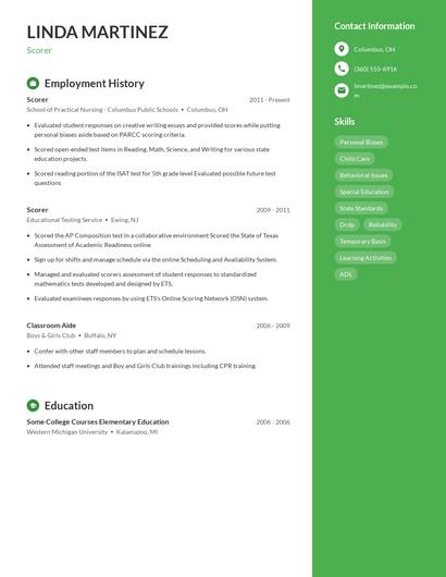 Scorer Resume