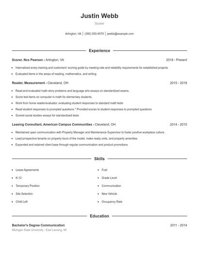 Scorer Resume