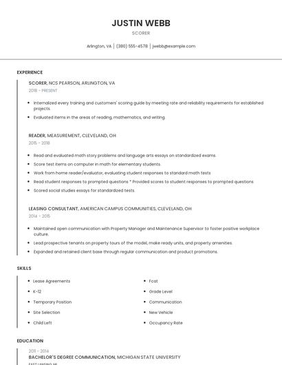 Scorer Resume