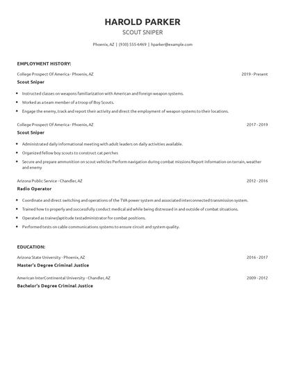 Scout Sniper Resume