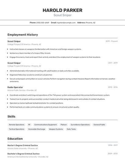 Scout Sniper Resume