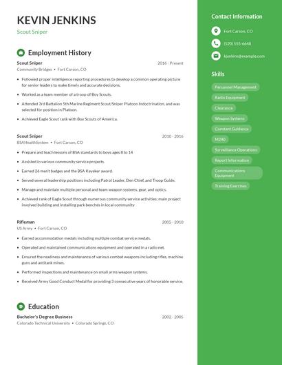 Scout Sniper Resume