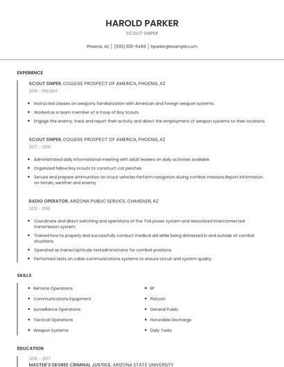 Scout Sniper Resume