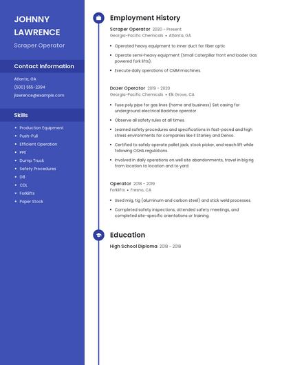 Scraper Operator Resume