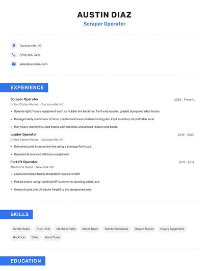 Scraper Operator Resume