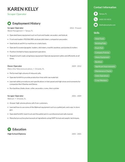 Scraper Operator Resume
