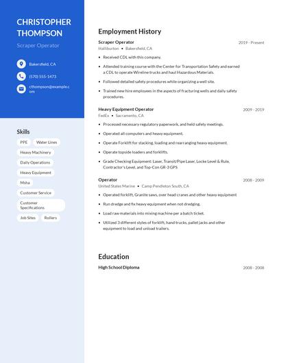 Scraper Operator Resume