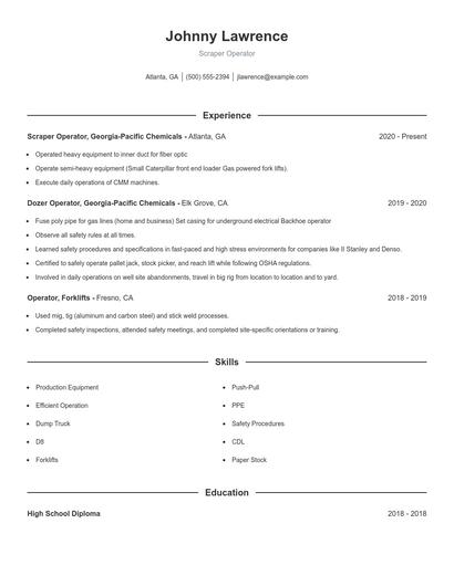 Scraper Operator Resume