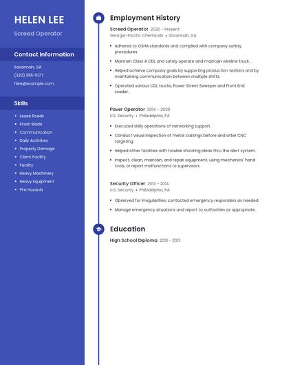 Screed Operator Resume