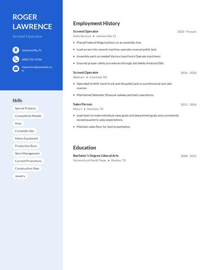 Screed Operator Resume
